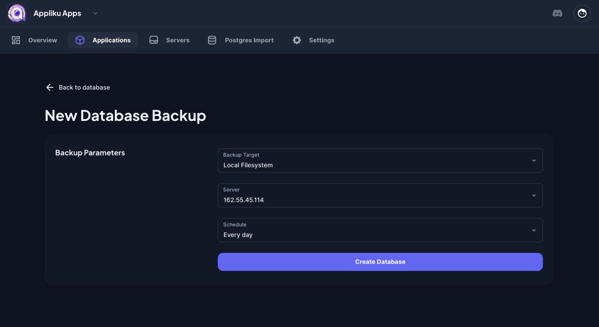 Backup form - schedule