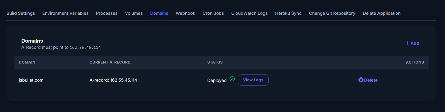 Domain added successfully