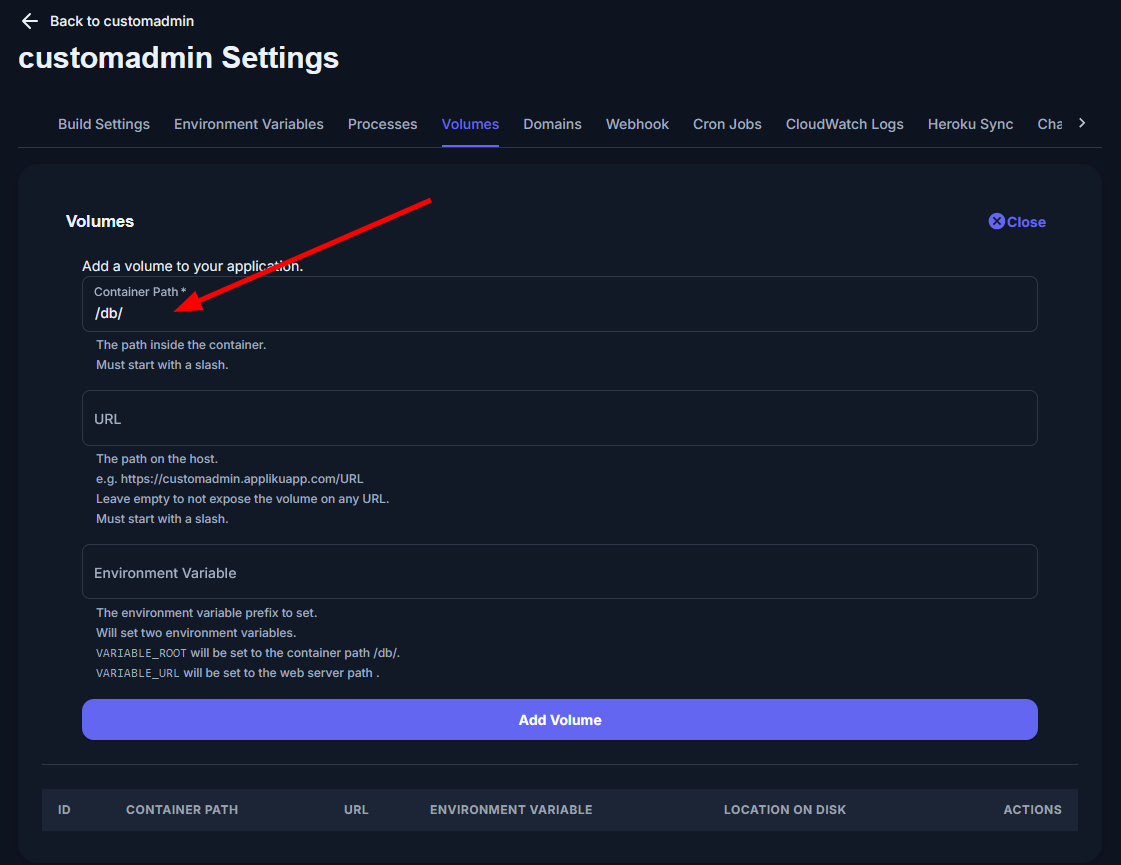 Creating a volume for SQLite
