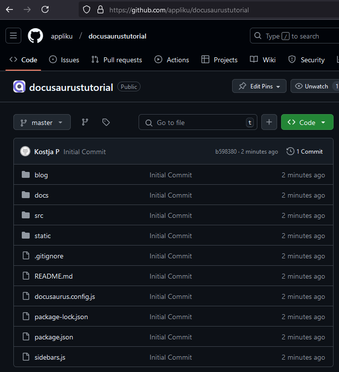 Docusaurus Site code is in GitHub Repository