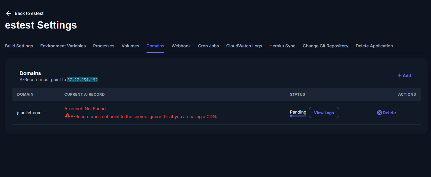 Add domain button