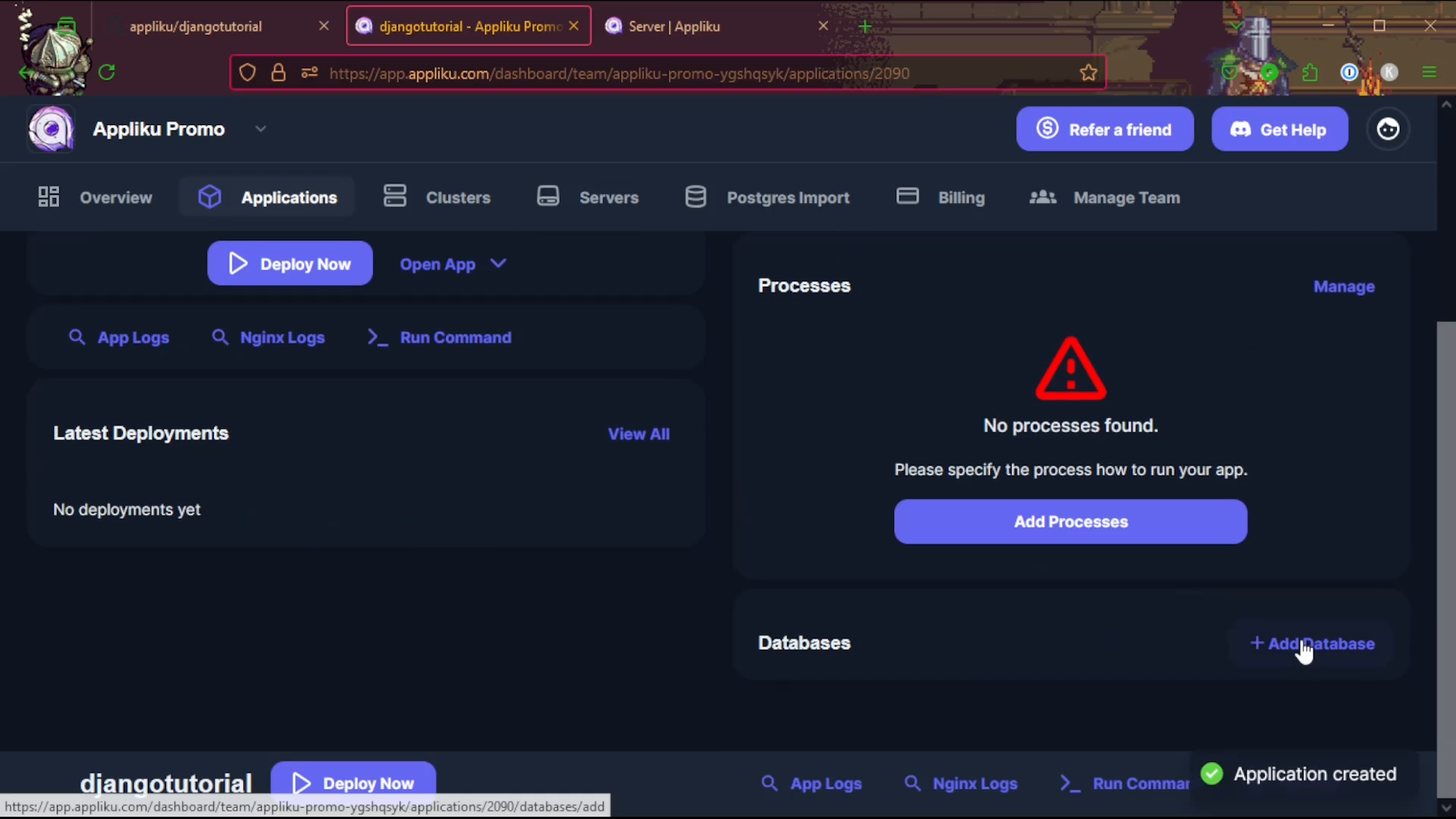 Add database button